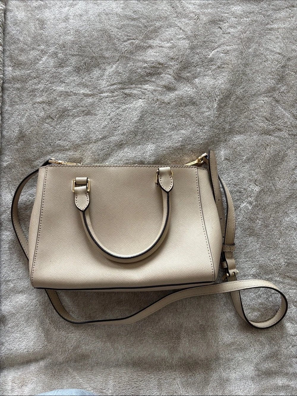 Michael Kors Taupe Saffiano Satchel with Gold Accent